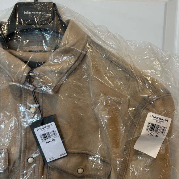 $698 NWT John Varvatos Suede Jacket 48 Tan Men's Lionell Leather Button Shirt - Picture 13 of 13